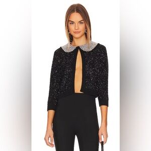 NWT Alice + Olivia Akira Textured Embellish Peter Pan Collar Cardigan Sweater XS
